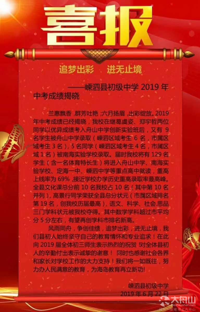 农村孩子不容易!六中13个学生考进舟中 太欣慰了